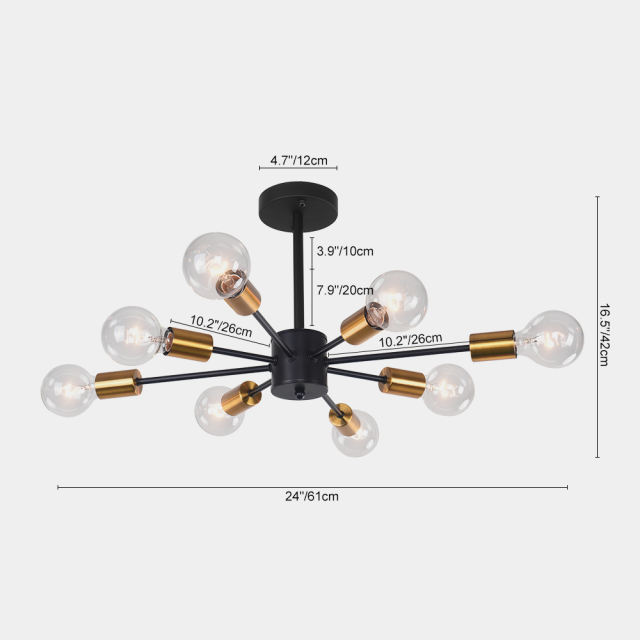 8-Light Modern Linear Semi Flush Mount Sputnik Light for Living Room Bedroom