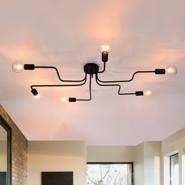 6-Light Linear Modern Semi-flush Mount Ceiling Light For Living Room Bedroom