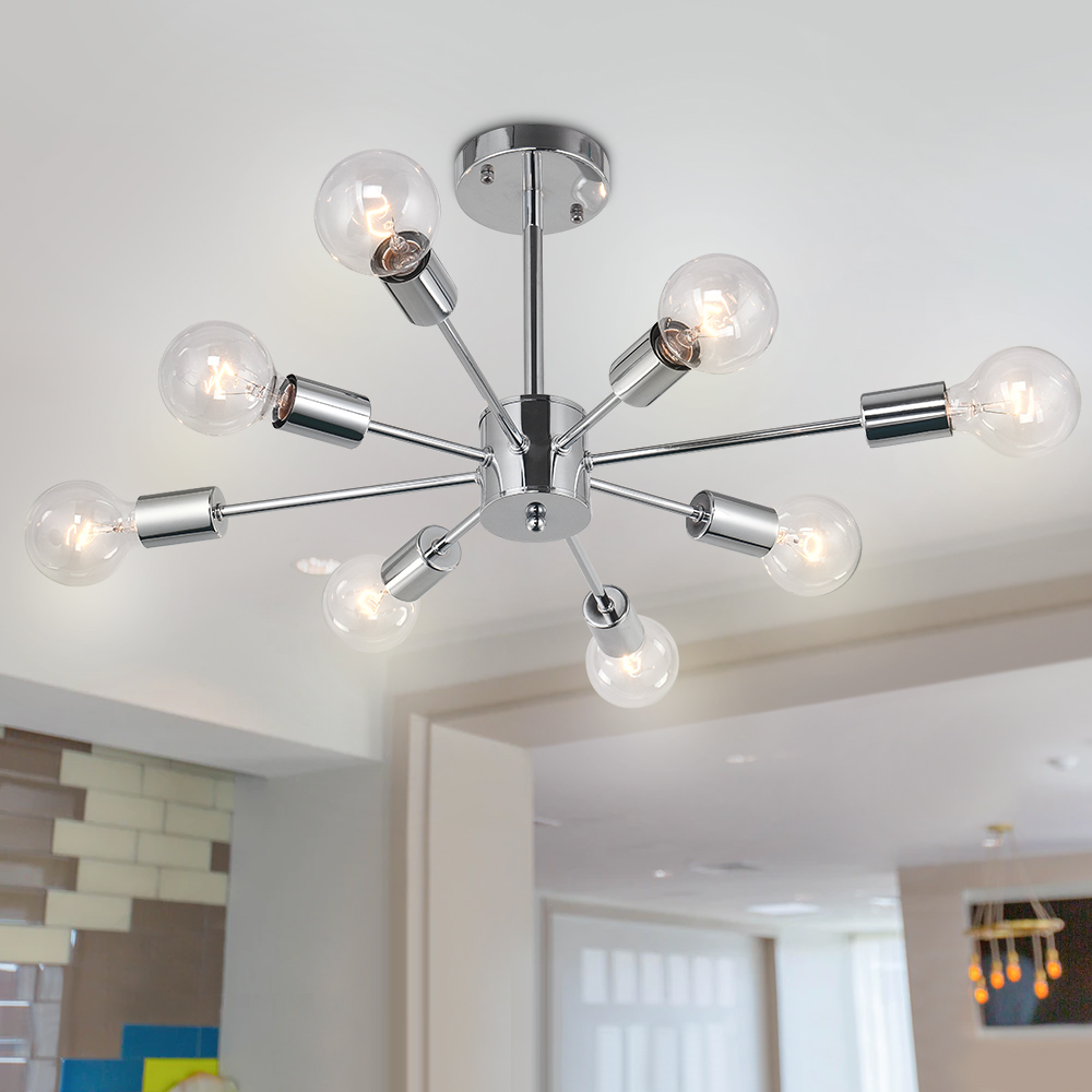 8-Light Modern Linear Semi Flush Mount Sputnik Light for Living Room Bedroom