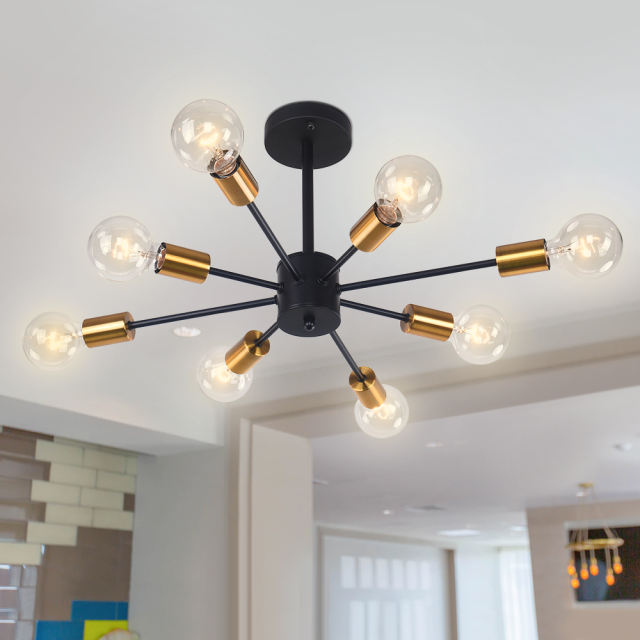 8-Light Modern Linear Semi Flush Mount Sputnik Light