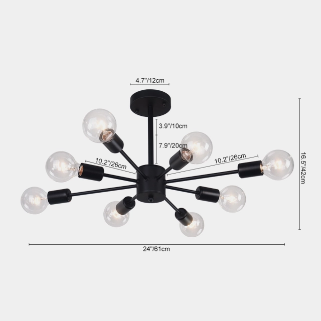 8-Light Modern Linear Semi Flush Mount Sputnik Light for Living Room ...