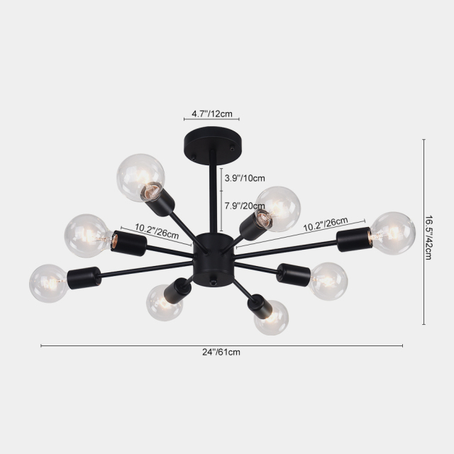 8-Light Modern Linear Semi Flush Mount Sputnik Light for Living Room Bedroom