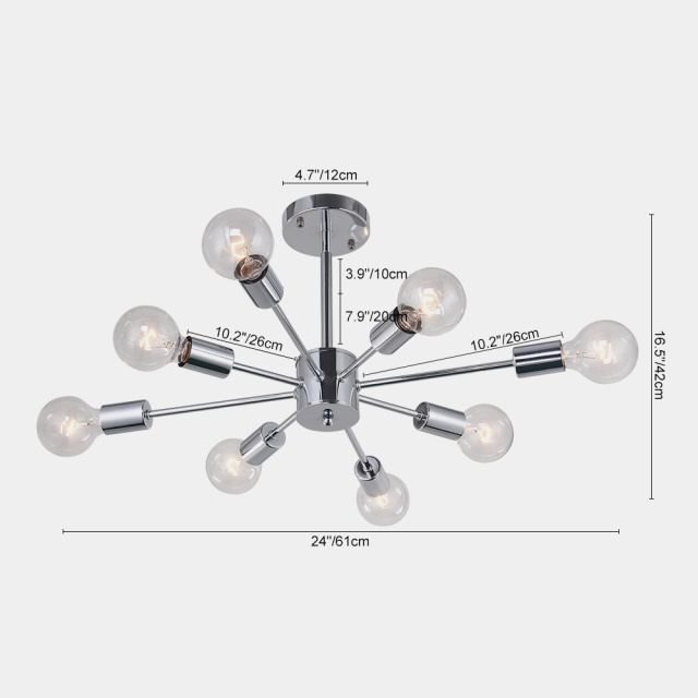 8-Light Modern Linear Semi Flush Mount Sputnik Light for Living Room Bedroom