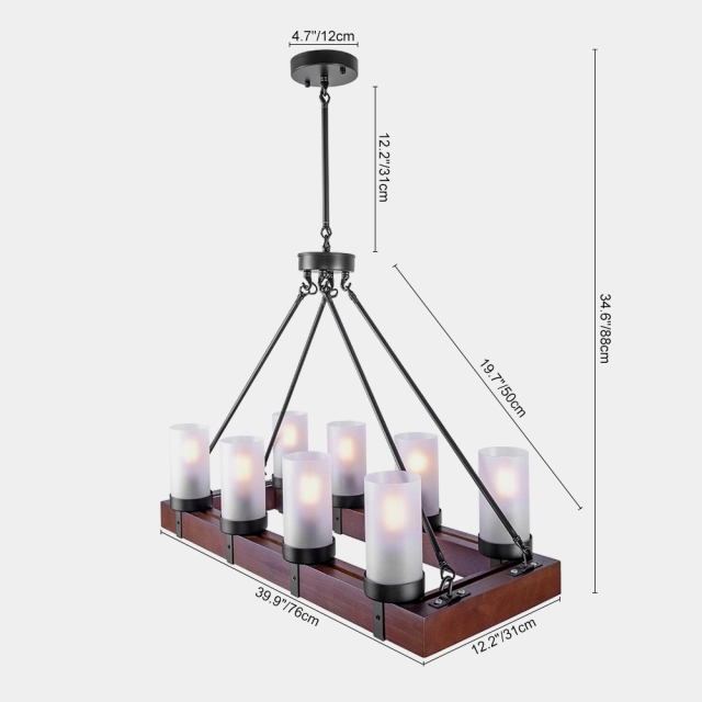 8-Light Wooden Rectangle Modern Chandelier Lighting