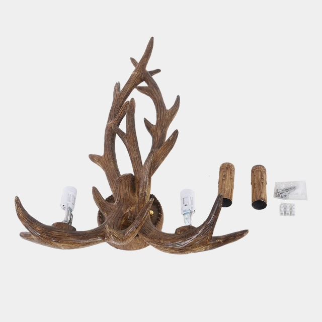 Contemporary Style Brown Antler Shape 2-Light Candle Wall Sconce for Bedroom/Reading Room