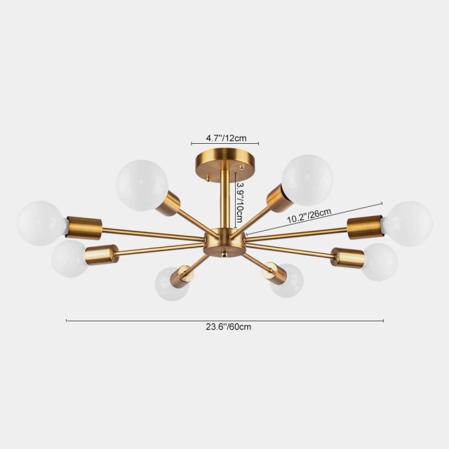 Mid-century 8-Light Sputnik Chandelier Semi-flush Ceiling Light