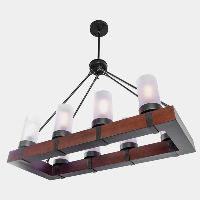 8-Light Wooden Rectangle Modern Chandelier Lighting