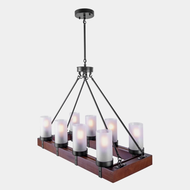 8-Light Wooden Rectangle Modern Chandelier Lighting