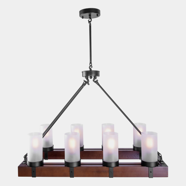 8-Light Wooden Rectangle Modern Chandelier Lighting