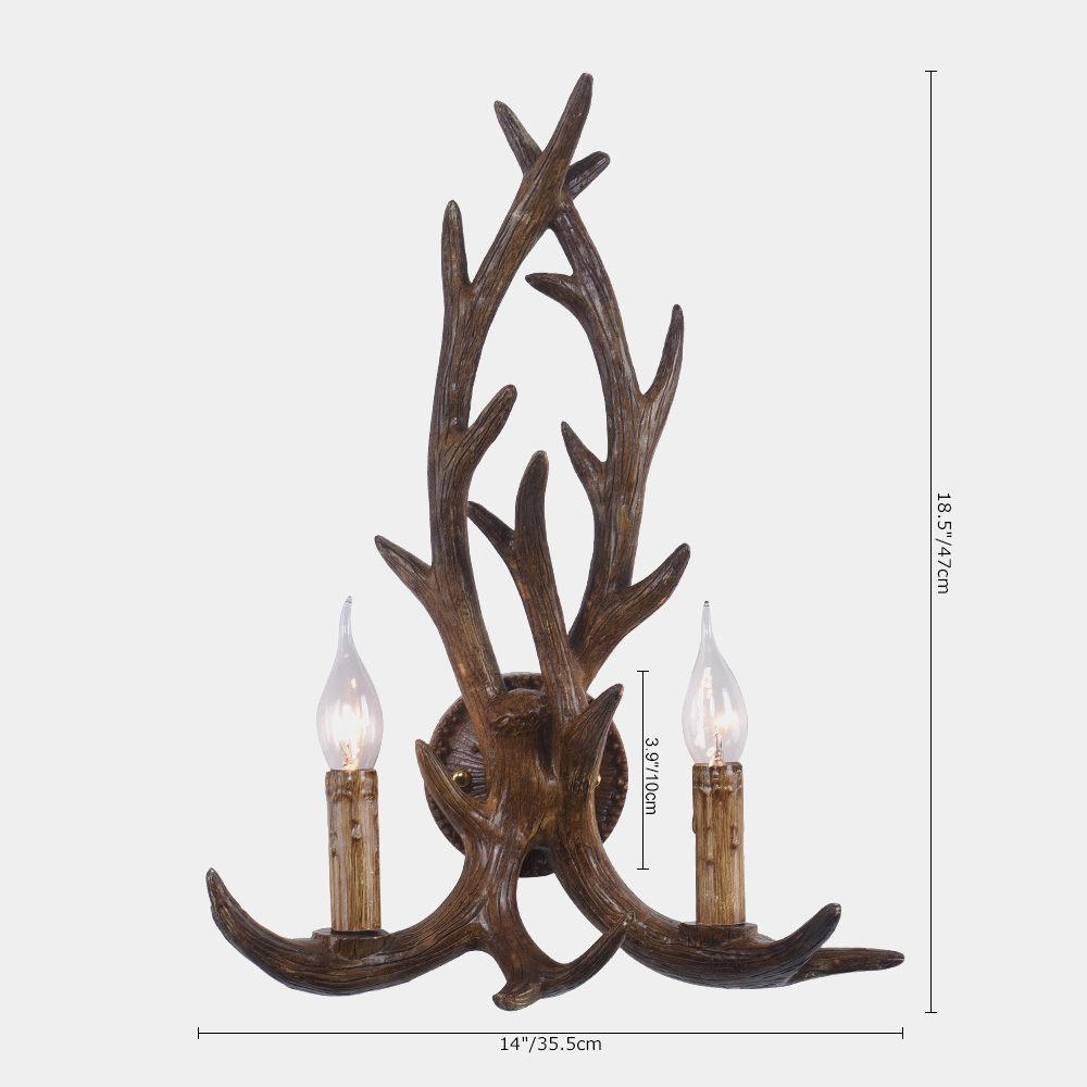 Contemporary Style Brown Antler Shape 2-Light Candle Wall Sconce for Bedroom/Reading Room
