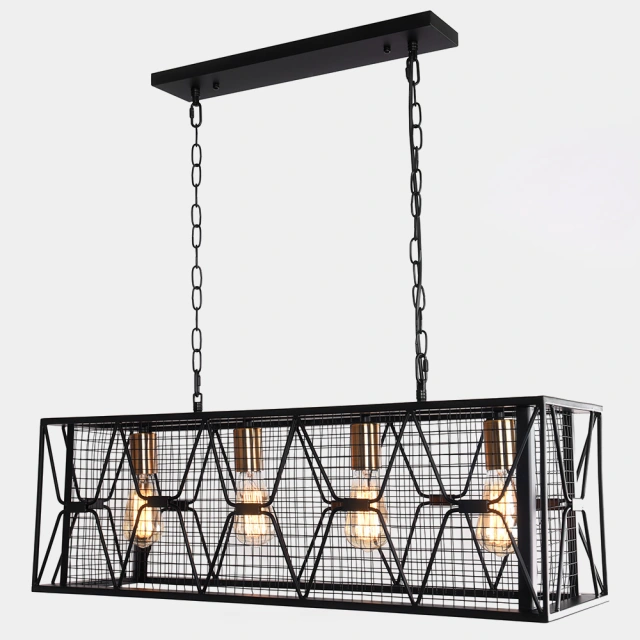 Modern 4/6 Light Metal Linear Farmhouse Chandelier in Matte Black and Brass  for Kitchen Island/Long Dining Table