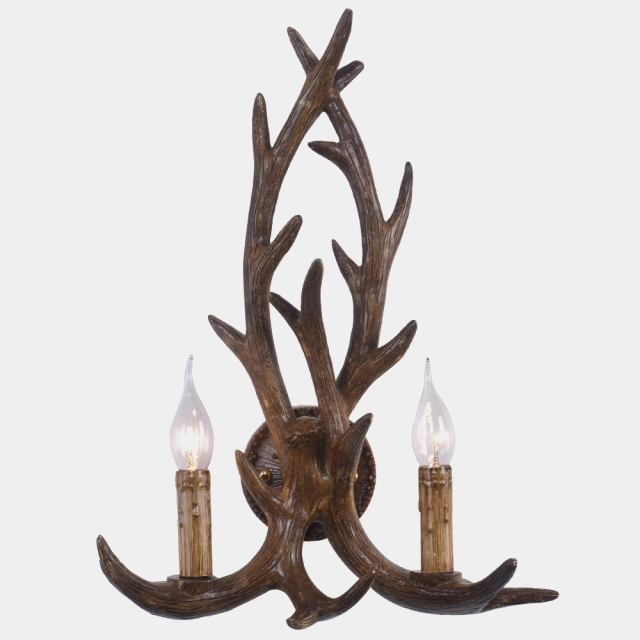 Contemporary Style Brown Antler Shape 2-Light Candle Wall Sconce for Bedroom/Reading Room