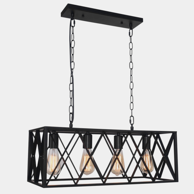 Modern 4-Lights Rectangular Farmhouse Chandelier For Kitchen Island/ Dining Room