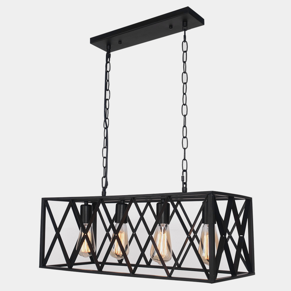 Modern 4-Lights Rectangular Farmhouse Chandelier For Kitchen Island/ Dining Room