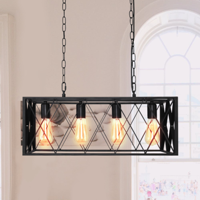 Modern 4-Lights Rectangular Farmhouse Chandelier For Kitchen Island/ Dining Room