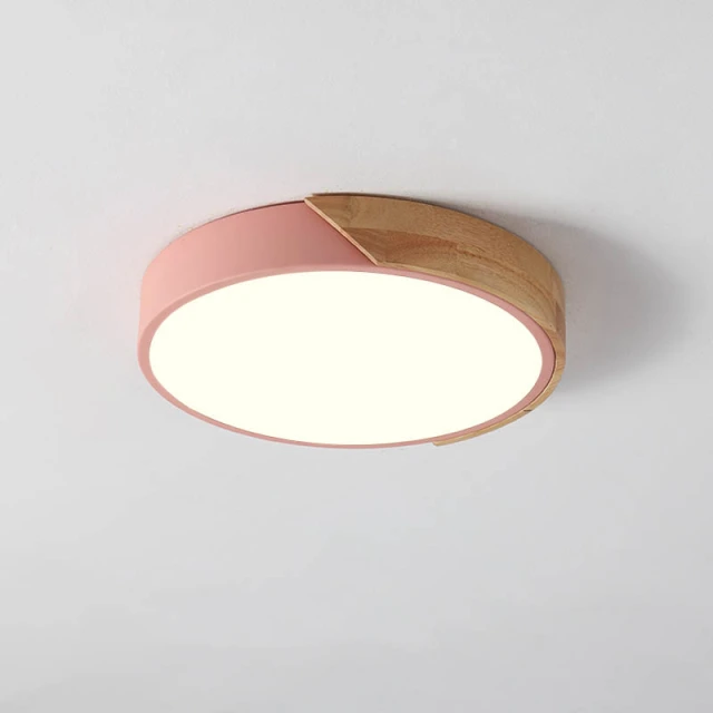 Dimmable Modern Minimalist LED Round Shaped Wood &amp; Metal &amp; Acrylic Flush Mount Ceiling Light