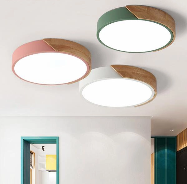 Dimmable Modern Minimalist LED Round Shaped Wood &amp; Metal &amp; Acrylic Flush Mount Ceiling Light