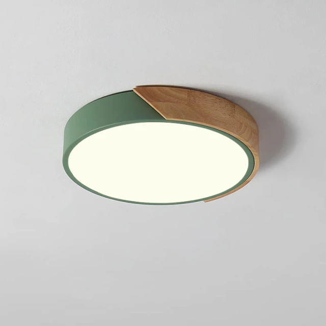 Dimmable Modern Minimalist LED Round Shaped Wood &amp; Metal &amp; Acrylic Flush Mount Ceiling Light