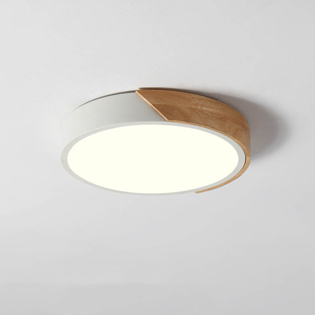 Dimmable Modern Minimalist LED Round Shaped Wood &amp; Metal &amp; Acrylic Flush Mount Ceiling Light