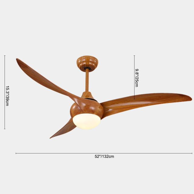 Modern Dimmable 3- Blade Led Ceiling Fan with Brown Color for Bedroom and Living Room