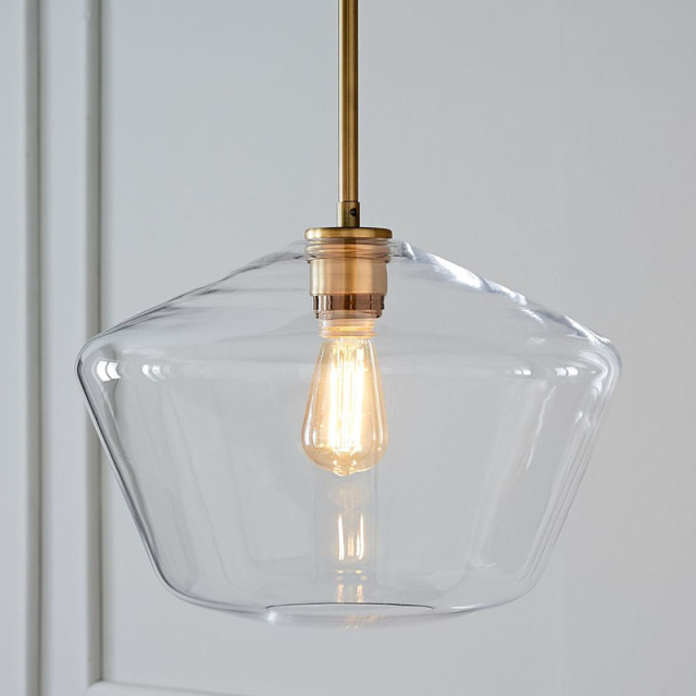 Modern Glass Pendant Geometric Glass Shade Brass for Bar Kitchen Island Restaurant Lighting