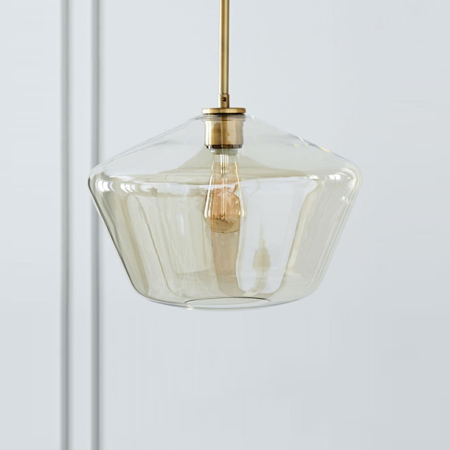 Modern Glass Pendant Geometric Glass Shade Brass for Bar Kitchen Island Restaurant Lighting