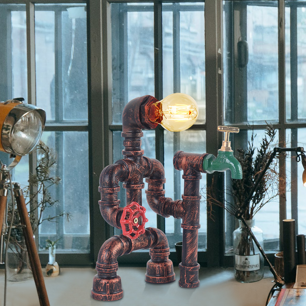 Modern One Light Industrial Table Lamp In Rusty Red For Tabletop /Nightstands