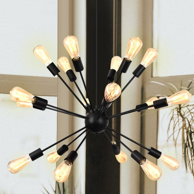 Mid-Century Modern 18 Lights Sputnik Chandelier in Black for Living Room/Dining Room/Bedroom