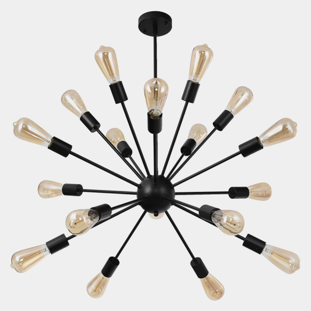 Mid-Century Modern 18 Lights Sputnik Chandelier in Black for Living Room/Dining Room/Bedroom