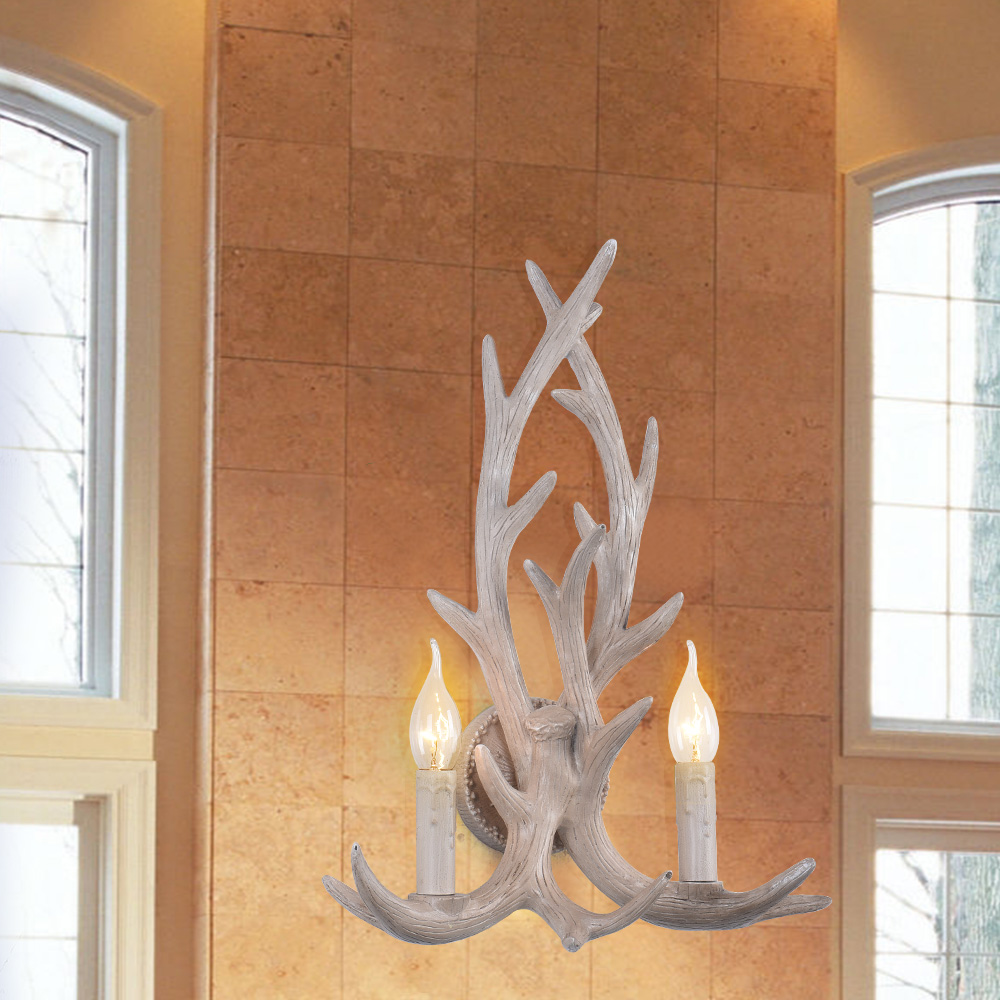 Mid-Century Contemporary Deer Horn 2 Lights Rustic Wall Sconces for Living room/Entryway