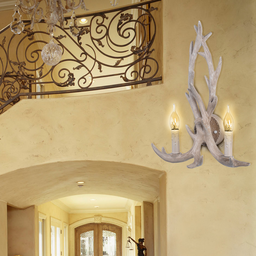 Mid-Century Contemporary Deer Horn 2 Lights Rustic Wall Sconces for Living room/Entryway