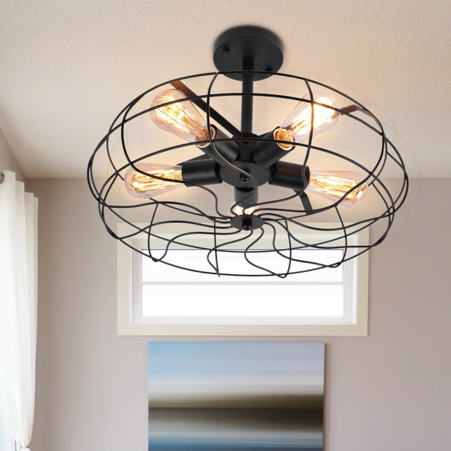 Modern Farmhouse 5 Lights Geometric Semi Flush Mount Ceiling Light for Hallway Dining Room