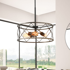 Modern Rustic 3/4 Lights Drum Pendant Chandelier for Stairway/Entryway/Kitchen
