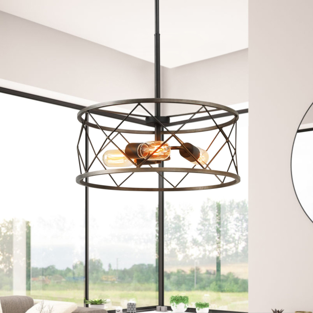 Modern Rustic 3/4 Lights Drum Pendant Chandelier for Stairway/Entryway/Kitchen