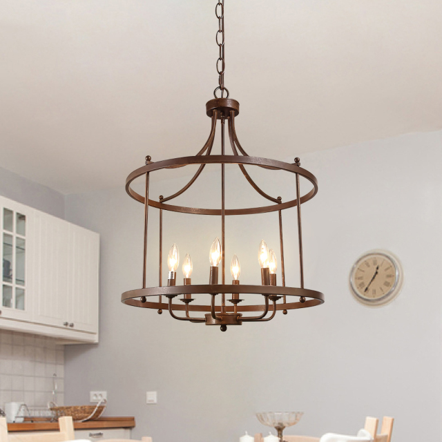 Farmhouse/ Transitional 6 Lights Drum Pendant Lighting for Entryway/Kitchen/Living Room