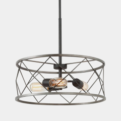Modern Rustic 3/4 Lights Drum Pendant Chandelier for Stairway/Entryway/Kitchen