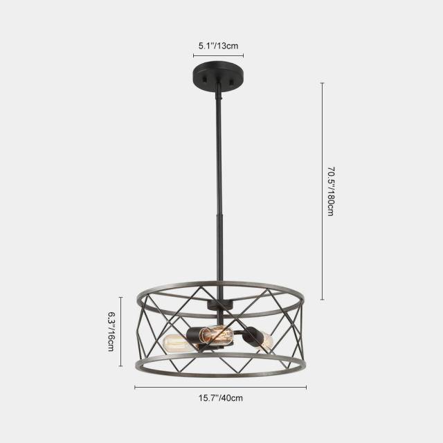 Modern Rustic 3/4 Lights Drum Pendant Chandelier for Stairway/Entryway/Kitchen