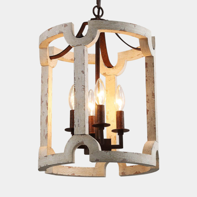 Modern French Country 4 Lights Drum Pendant Chandelier for Dining Room Kitchen