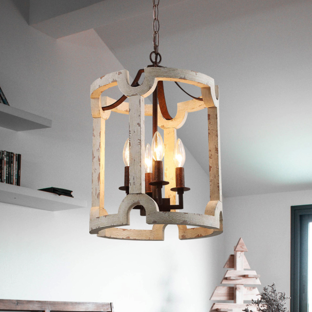 Modern French Country 4 Lights Drum Pendant Chandelier for Dining Room Kitchen