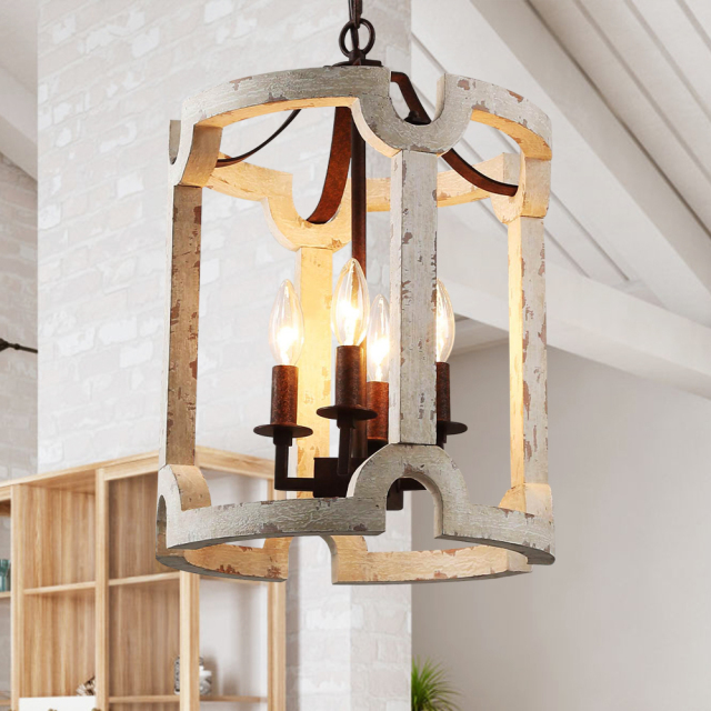 Modern French Country 4 Lights Drum Pendant Chandelier for Dining Room Kitchen