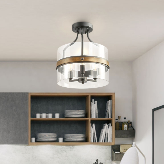 Modern Contemporary 3 Lights Semi Flush Mount Ceiling Light for Entryway/Dining Room/Living Room