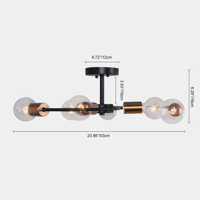 Contemporary Industrial 6-Light Sputnik Semi Flush Chandelier for Bedroom Dining Room