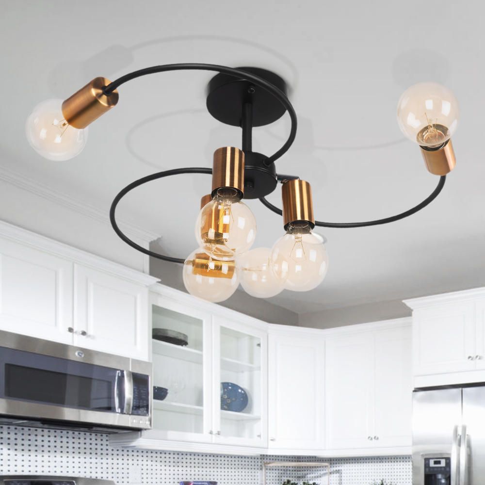 Contemporary Industrial 6-Light Sputnik Semi Flush Chandelier for Bedroom Dining Room