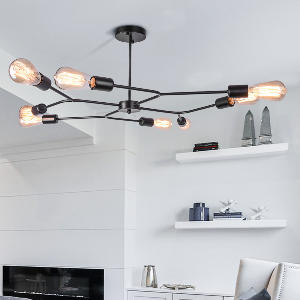 Modern Sputnik 8 Lights Semi Flush Ceiling Lights with Black Finish for Living Room Dining Room