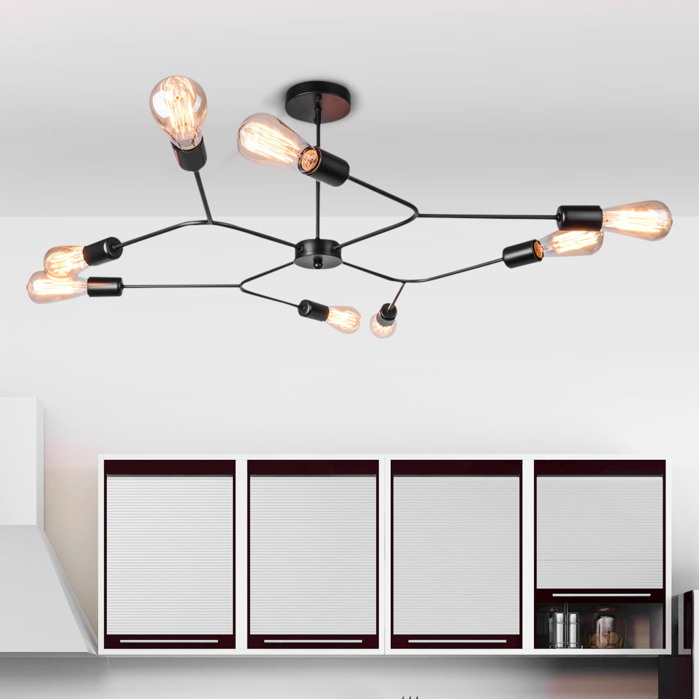 Modern Sputnik 8 Lights Semi Flush Ceiling Lights with Black Finish for Living Room Dining Room