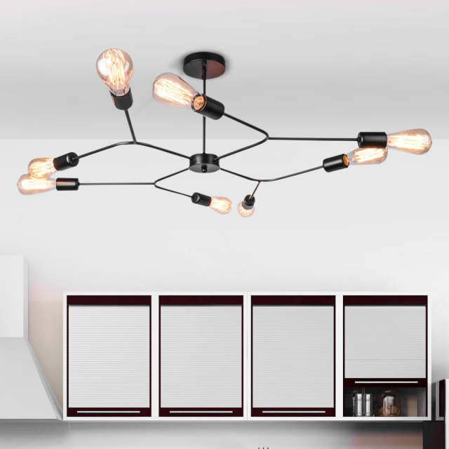 Modern Sputnik 8 Lights Semi Flush Ceiling Lights with Black Finish for Living Room Dining Room