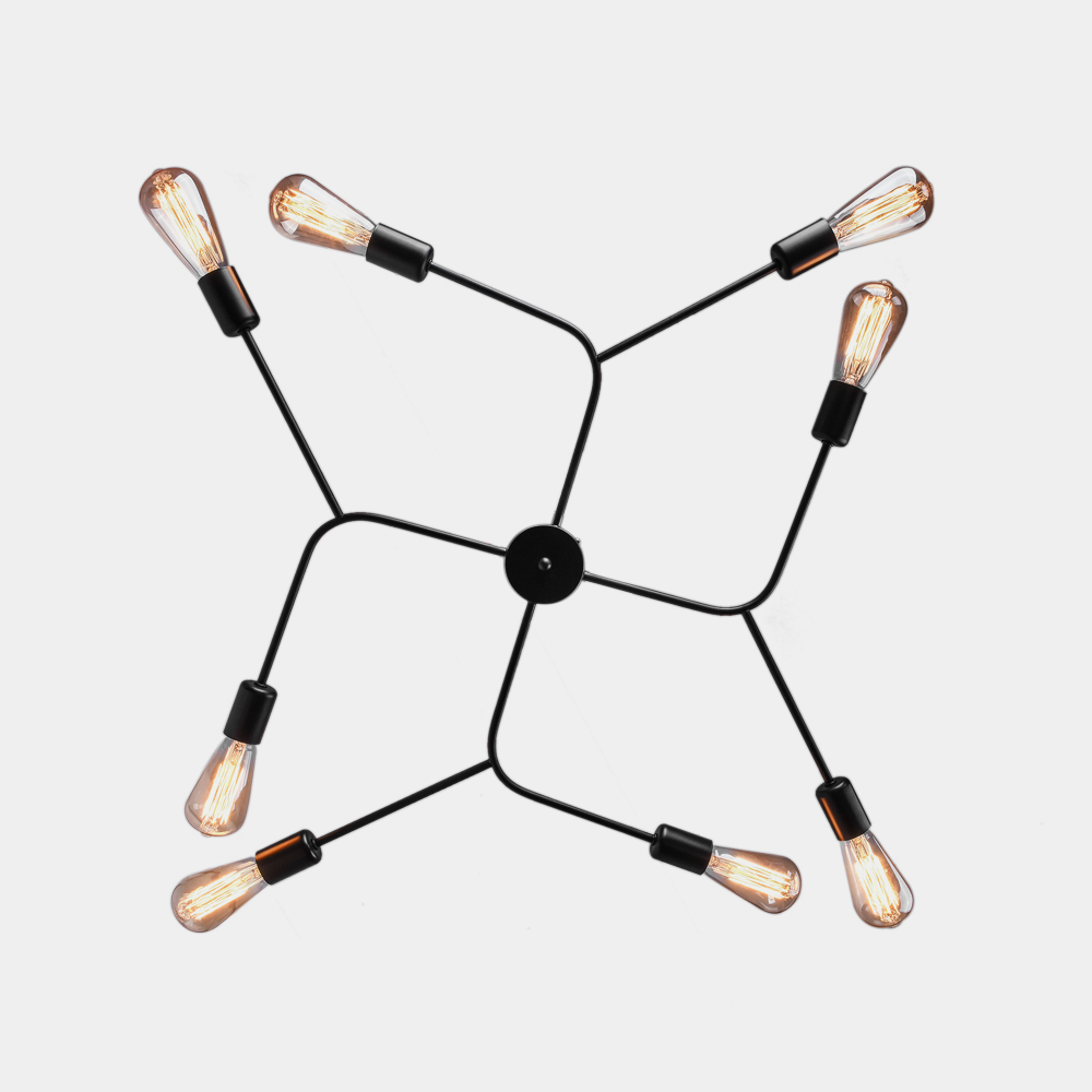 Modern Sputnik 8 Lights Semi Flush Ceiling Lights with Black Finish for Living Room Dining Room
