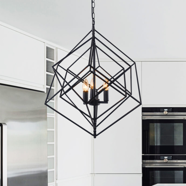 Modern Contemporary 3 Lights Candle Style Geometric Chandelier for Dining Room Kitchen Island