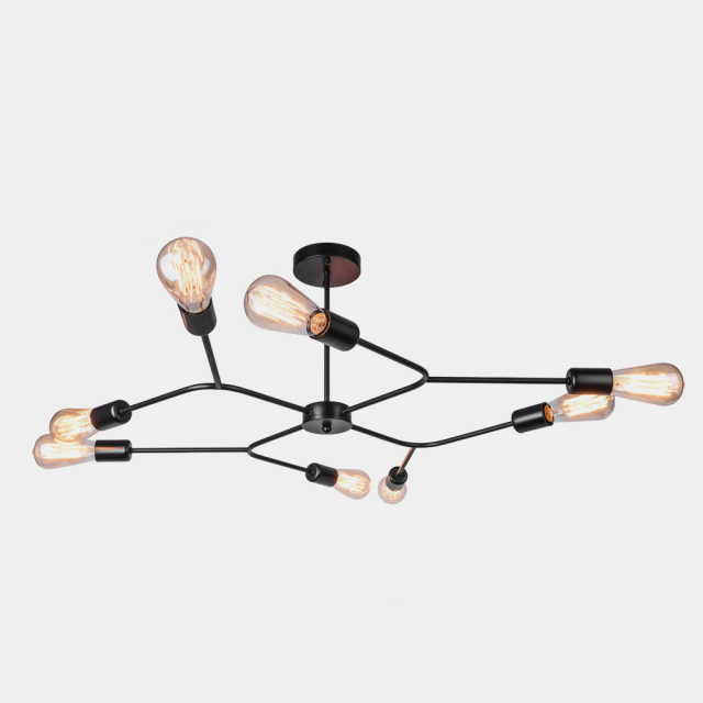 Modern Sputnik 8 Lights Semi Flush Ceiling Lights with Black Finish for Living Room Dining Room