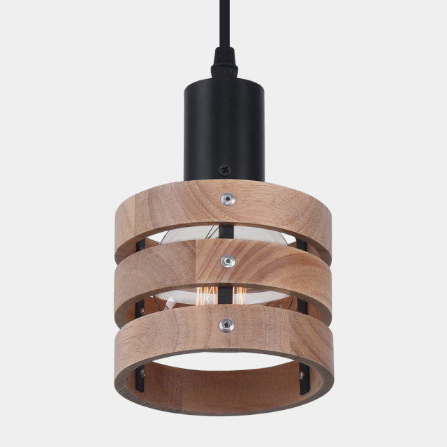 Modern Farmhouse One Light Drum Kitchen Island Pendants with Wood Accents